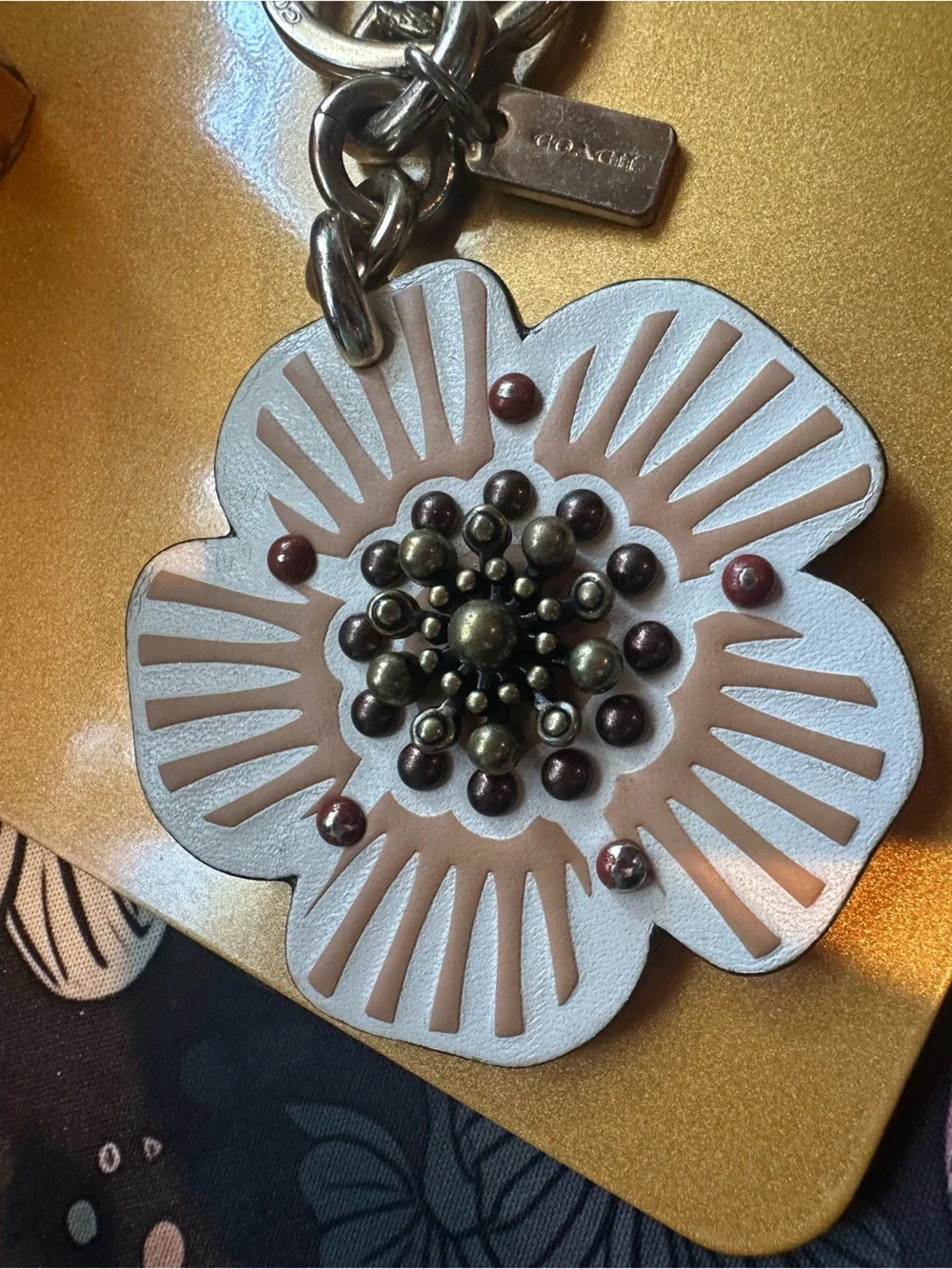 Coach Tea Rose Bag Charm in Chalk